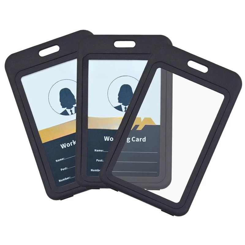 Black Plastic Card Holder Retractable Badge Reel Employee Staff Name ID Work Card Holder Business Office Supplies