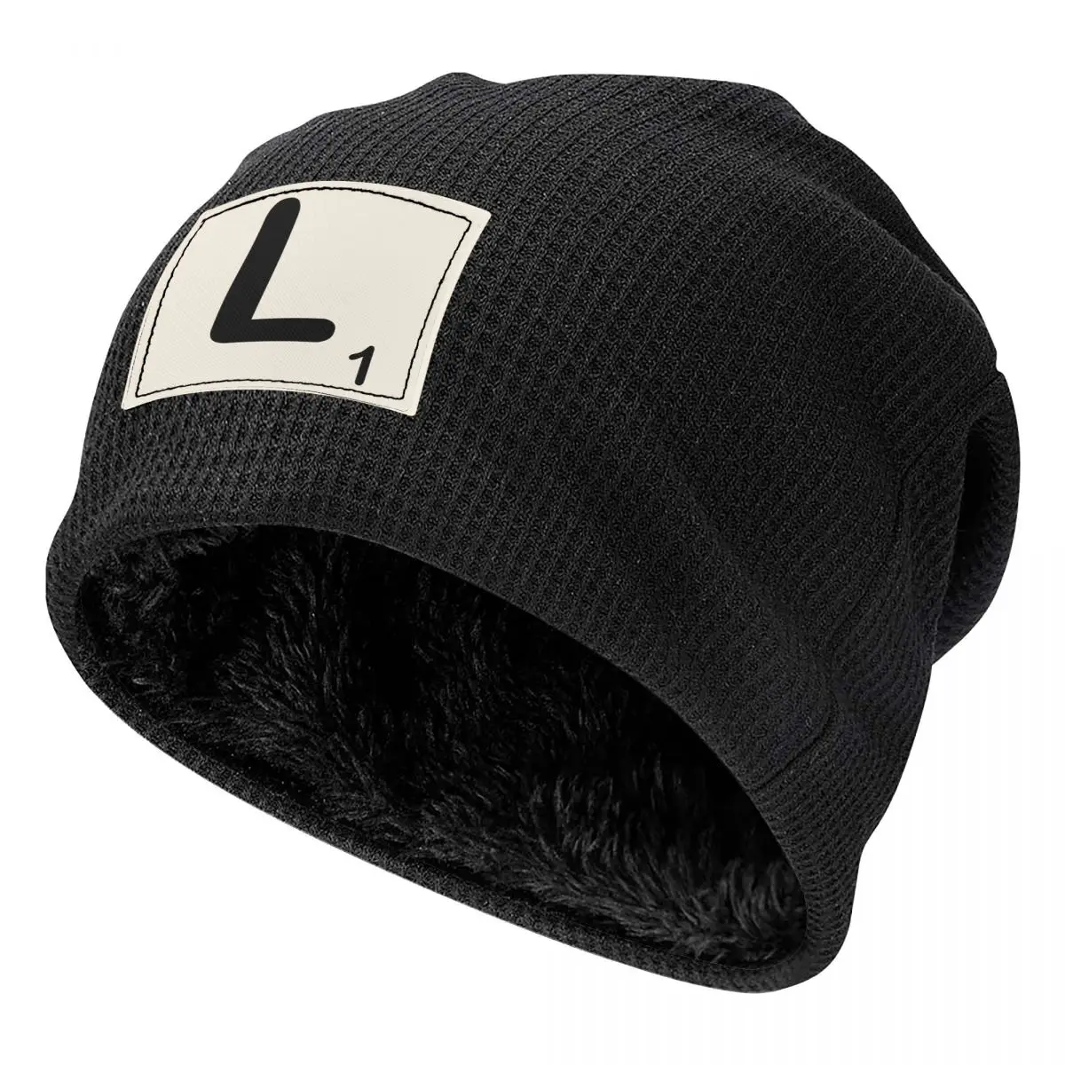 Scrabble Tile L Unisex Adult Beanies Caps Fleece-Lined Bonnet Hat Warm Fashion Autumn Winter Outdoor Skullies Hats