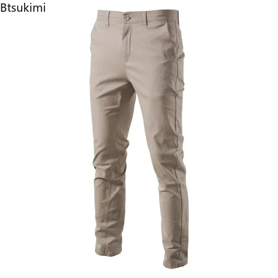 2024 Men's Casual Cotton Pants Stretch Trousers Male Solid Slim Fit Straight Long Pants Fashion Classic Business Pants for Men