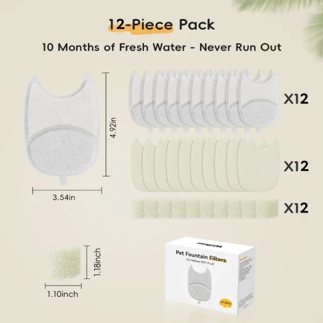 12pcs Pet Water Dispenser Filter for 4L Wireless Cat Water Fountain Filter Drinking Fountain Filter Cycle Filtering Easy To Clea