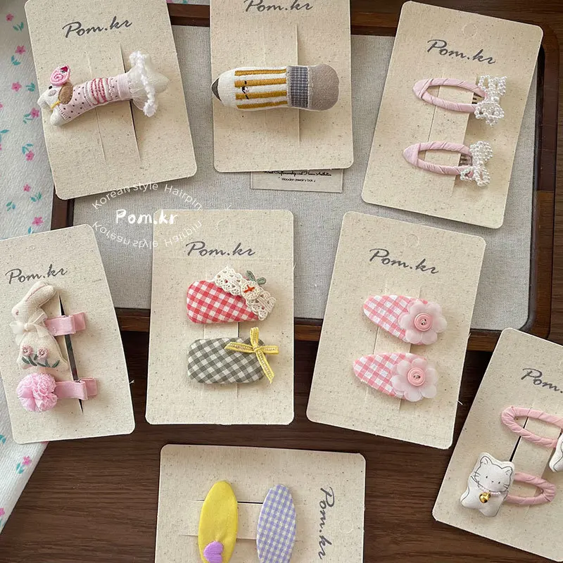 Bunny Hair Clip 1PCS/2PCS Korean Style Pastel Pink Fabric Side Clips Adjustable Bangs Barrettes for Girls Thin Hair Gentle