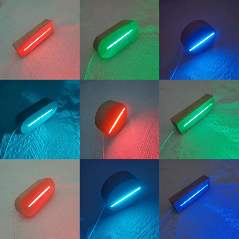 USB Powered 5mm Wooden Led Base with Warm White Cold RGB Colored Lights for 3D Acrylic Plexiglass Night Lamps