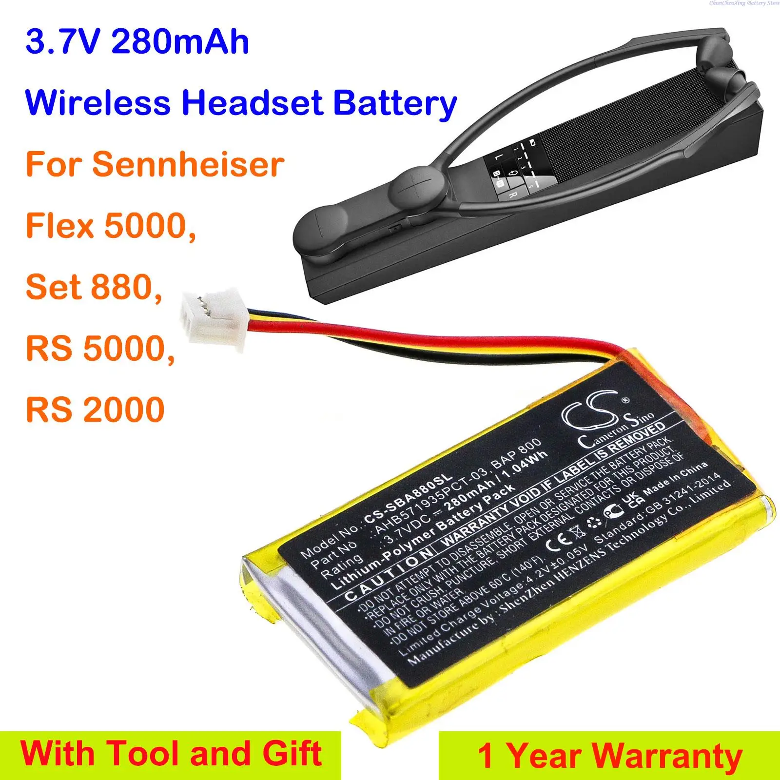 OrangeYu  280mAh Wireless Headset Battery AHB571935PCT-03, BAP 800, for Sennheiser Flex 5000, RS 5000, Set 880, RS 2000 +Tool