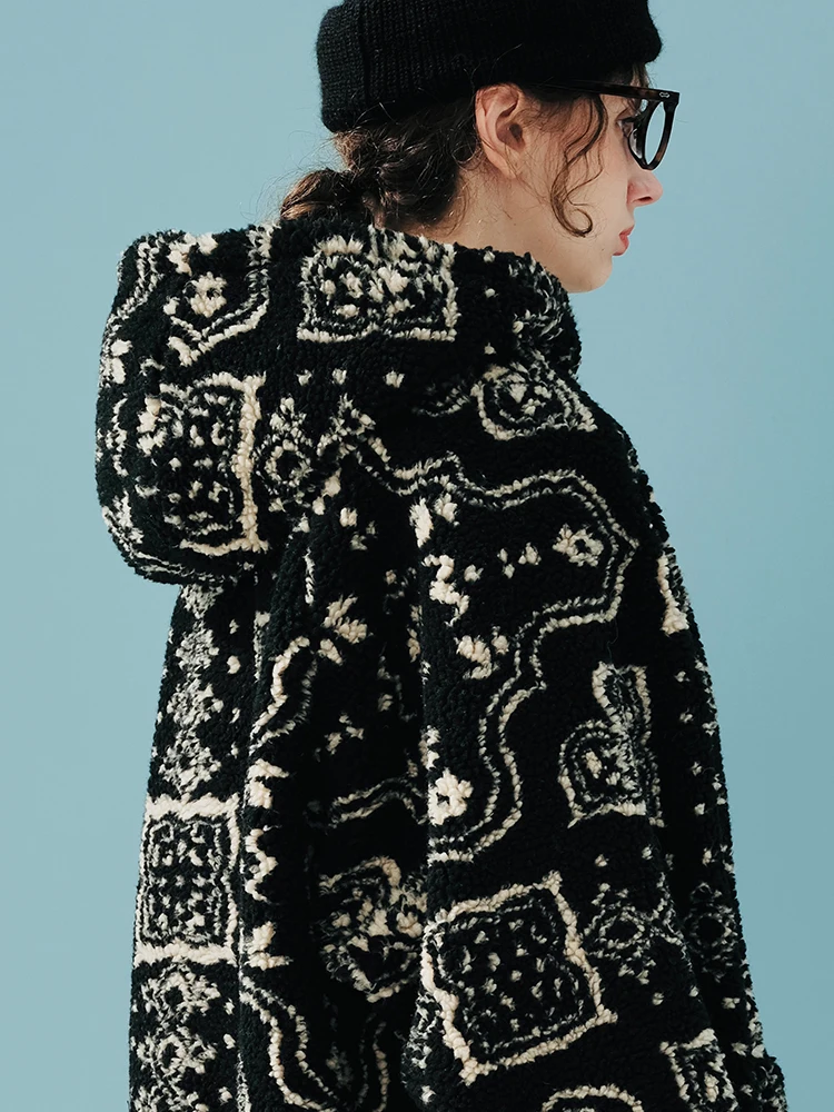 IMAKOKONI Original Design Long Sleeve Hoodie with Printed Warmth Winter Plush Pocket Top Coat 244890