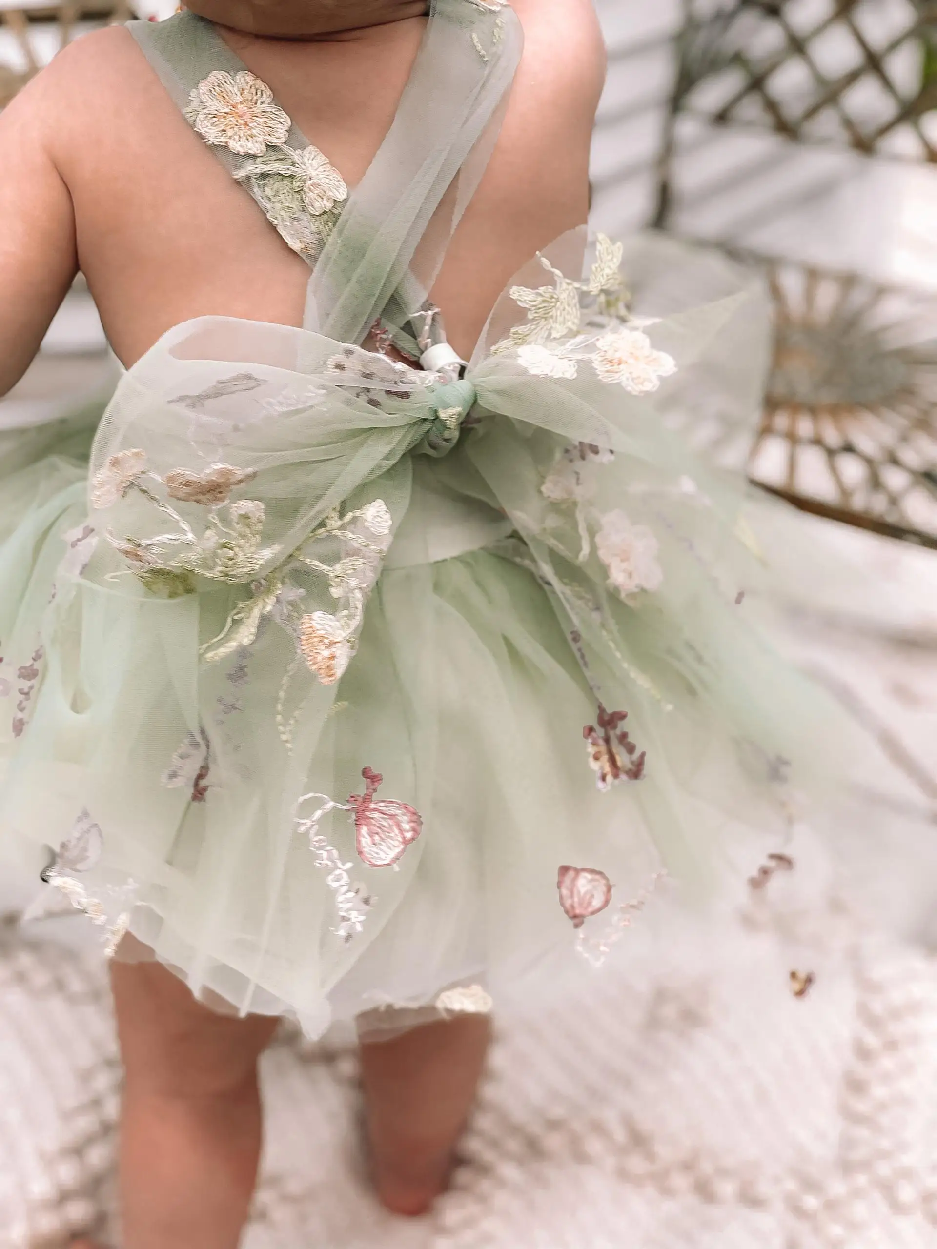 Newborn Baby Romper Dress Lacy Flowers Sling Dress Baby Dress Princess Birthday Dress 0-24 Months