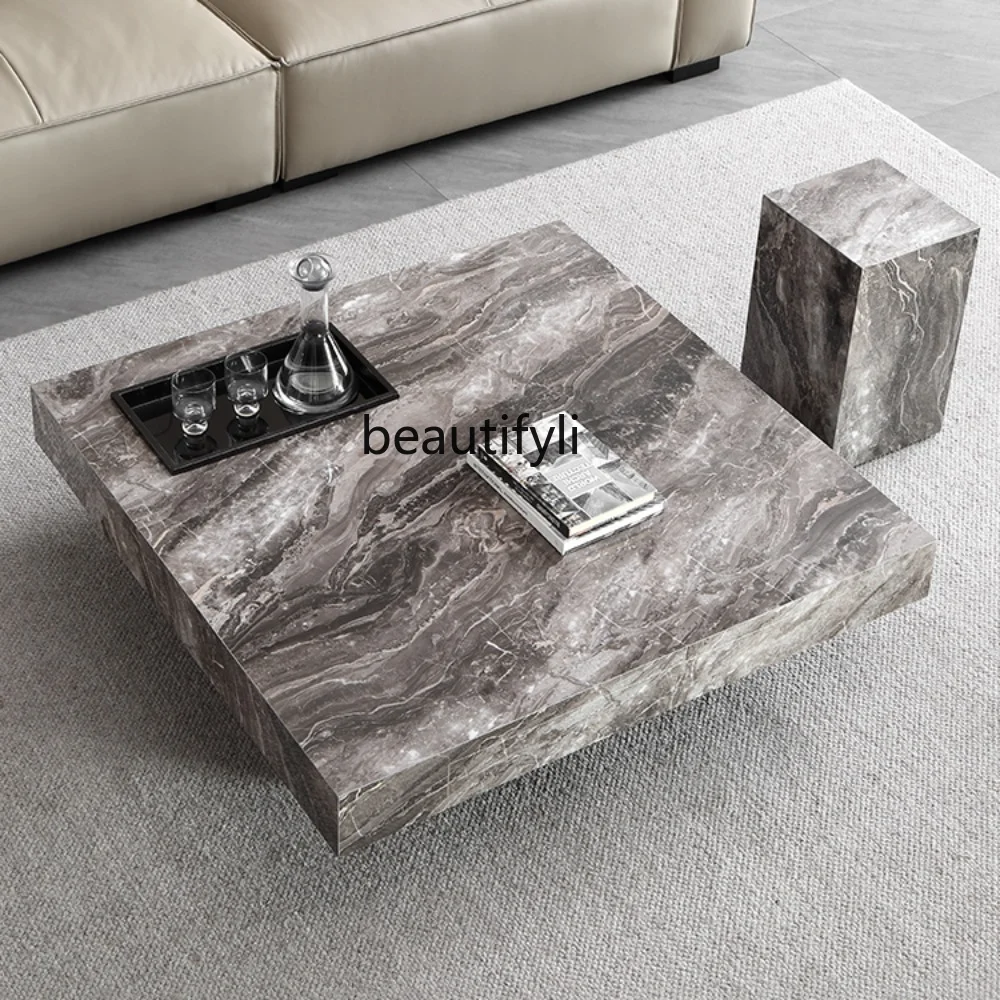 

yj Italian Minimalist Rock Plate Tea Table Combination Small Apartment Square Light Luxury Tea Table TV Cabinet Combination