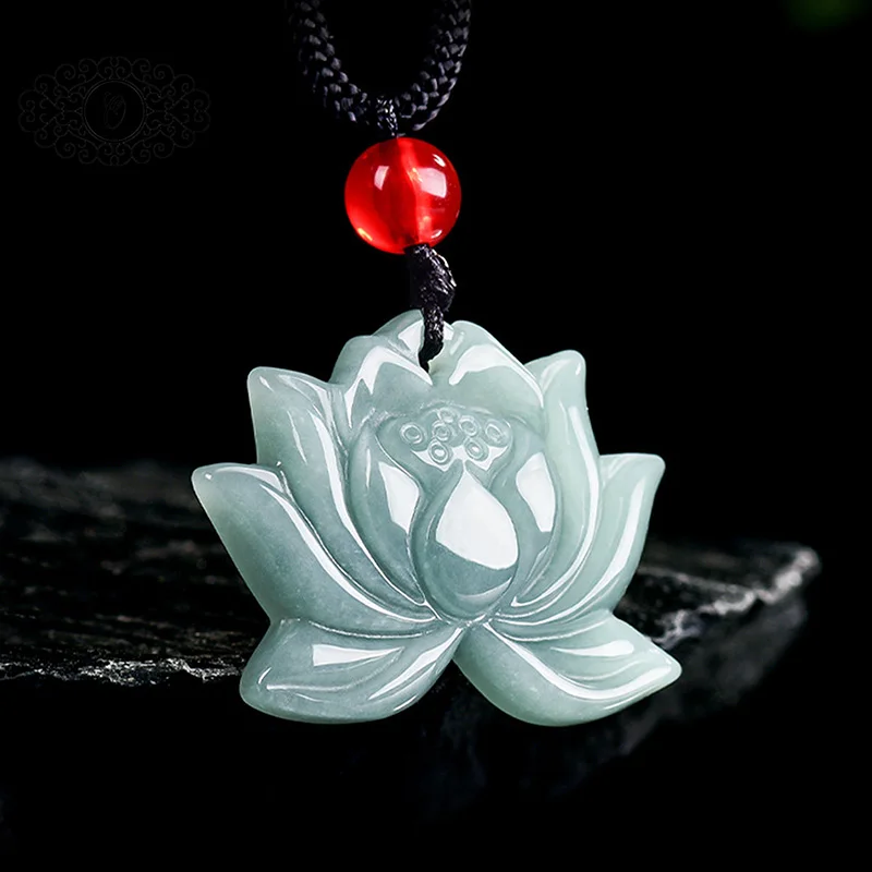 

Кулон из чистого синего нефрита «Лотос», символ мира, из ледяного аквамарина, значимый подарок для спокойствия и элегантности