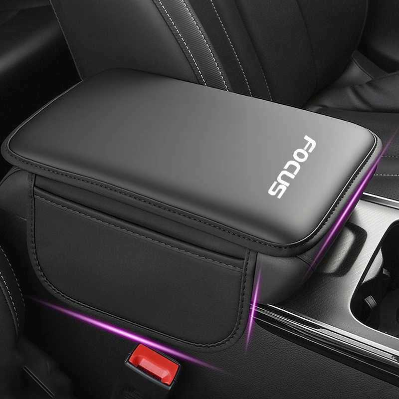 For Ford Focus ST Car Armrest Pad Elbow Raised Support Cushion Center Console Armrest Protector with Card/Coin/Phone Storage Bag