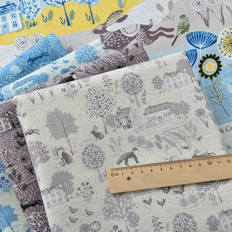 Pure Cotton Fabric Handmade DIY Rabbit Swallow Dandelion Printed Plain Cloth by Half Meter