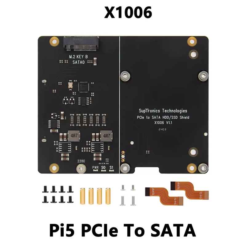 X1006 Pcie a 2,5 pulgadas SATA SSD/HDD + M.2 2280 SSD Shield para Raspberry Pi 5 NO admite arranque desde SSD