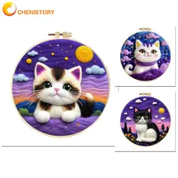 CHENISTORY Diy Poke Wool Felt Animals Cat Wool Needle Felt Set Needle Felting Painting Kit For Home Decoration Complete Kit