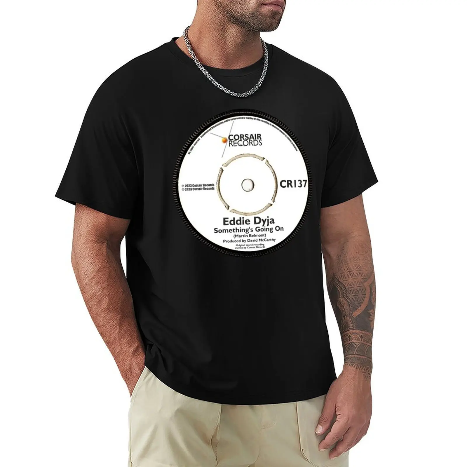 Eddie Dyja Debut Single Vinyl Record Label T-Shirt Urban Casual Loose Fit Tee