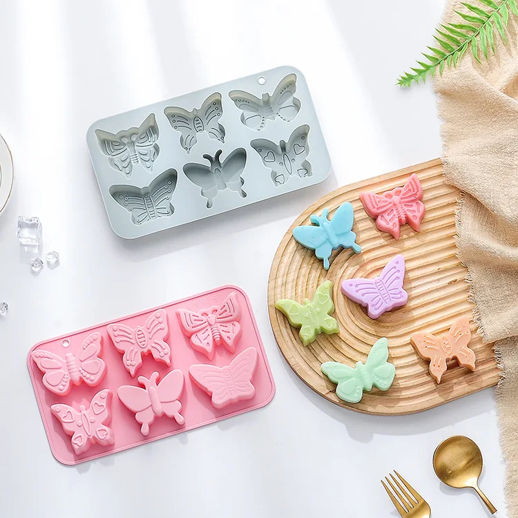 6 Grid With Different Butterfly Shapes Ice Lattice Mold Food Grade Silicone Baking Tool DIY Chocolate Cookie Cake Ice Cube Molds