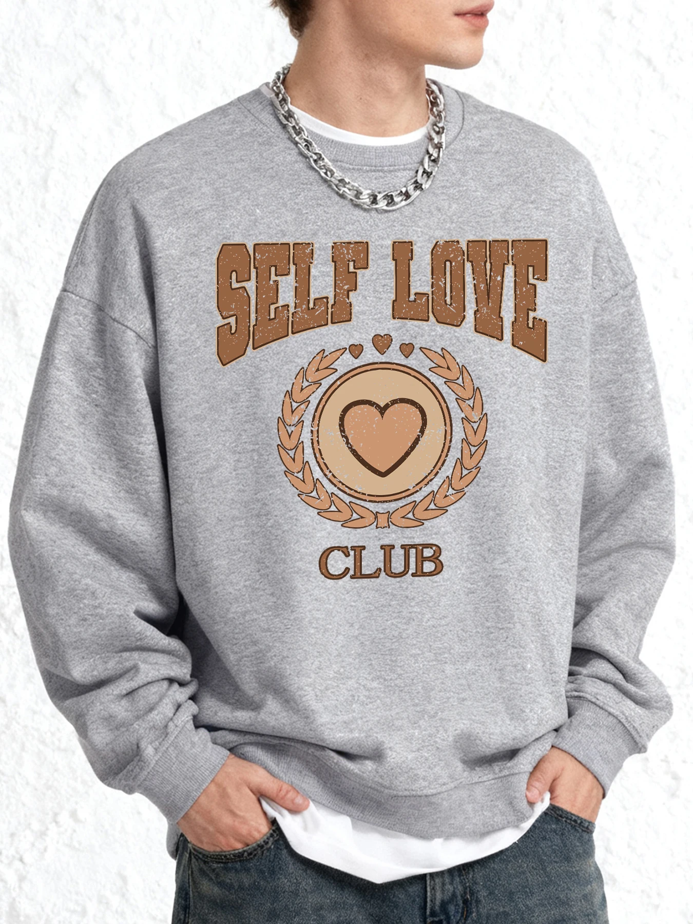 Selbst Liebe Club Herz Muster Sportwear Für Mann Oansatz Sweatshirt Herbst Warme Mode Kleidung Europäische Größe Oversize Langarm