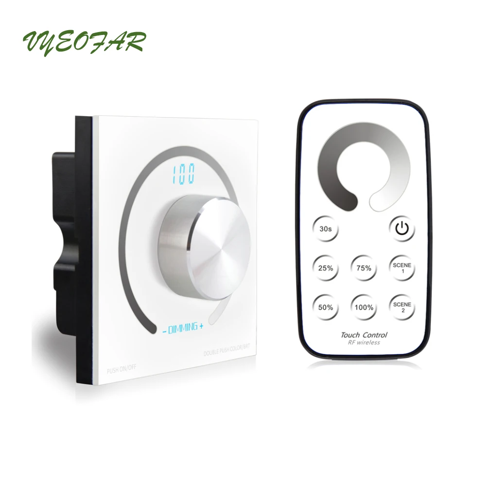 

LED Single Strip Dimmer DC 12V-24V 5050 2835 Strip Lights Wall Panel RF Remote Rotary Knob Control 0-100 Brightness Display