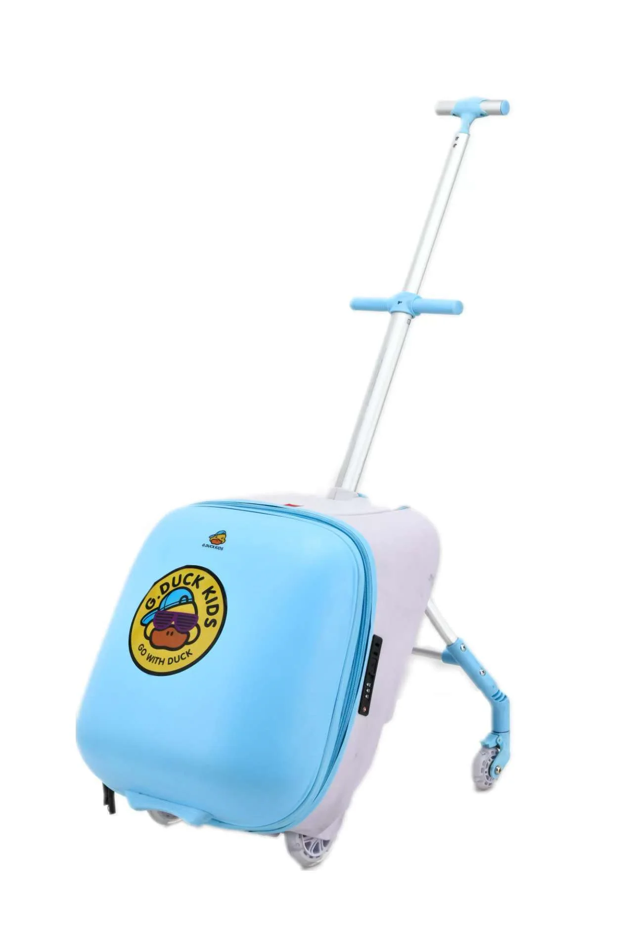 

The suitcase can be ridden on and sat on. It's a 20-inch trolley suitcase with large capacity.