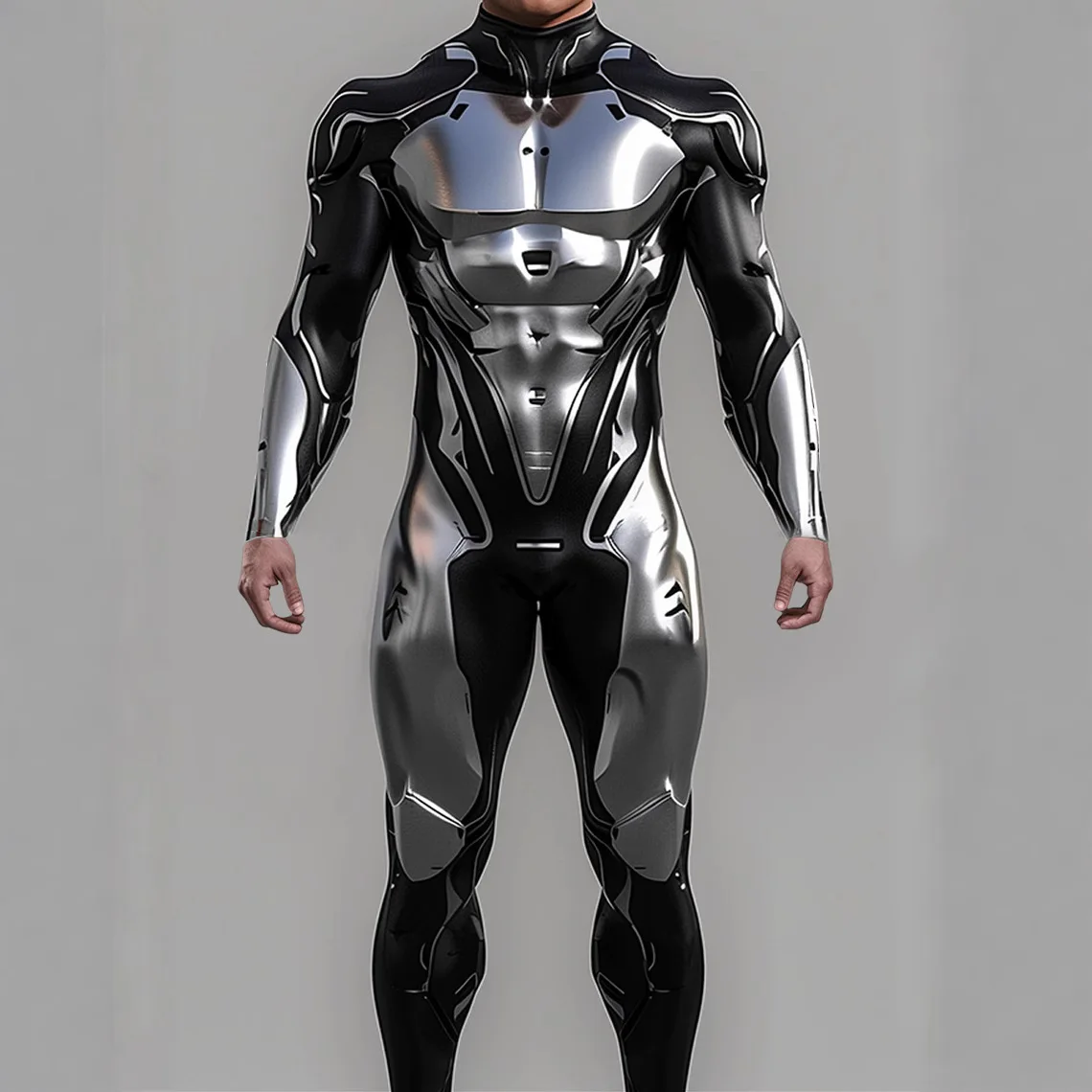 

Men's Cyberpunk Futuristic Mechanical Armor Bodysuit Cool Warrior Cosplay Bodysuit Costume Halloween Party Performance Zentai