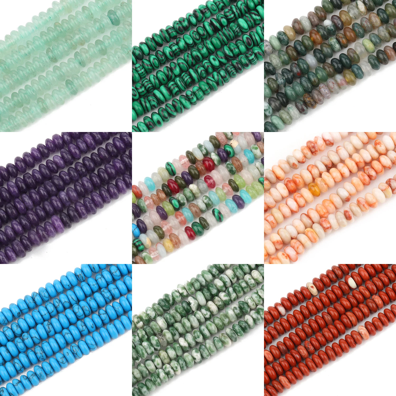 

5x2mm Natural Stone Rondelle Bead Quartz Turquoise Agate Flat Disc Abacus Loose Beads for Jewelry Making DIY Bracelet Accessory