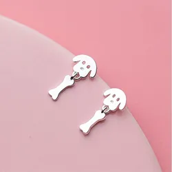 Creative Korean Style Fashion 925 Sterling Silver Jewelry Cute Dog And Bone Female Exquisite Gift Stud Earrings  E112