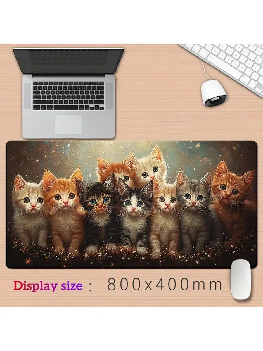 Cute Kitten Gaming Mouse Pad Desk Mat Non-Slip Rubber Base Smooth Fabric Surface For PC Laptop Office Gaming Setup