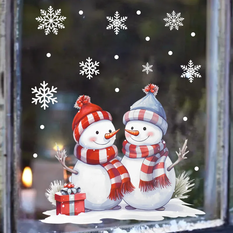 Cartoon Christmas Window Sticker Decoration 2025 New Year Snowman Santa Claus Home Kids Room Wall Glass Static Sticker Removable