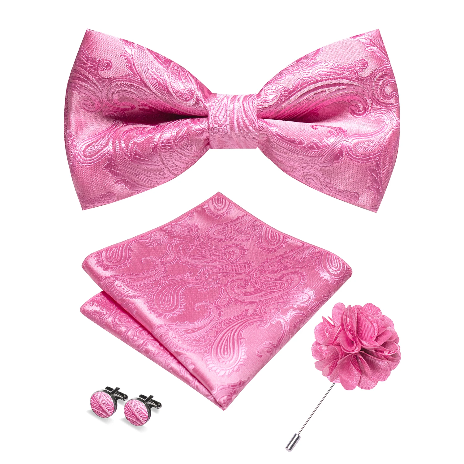 Klassische Herren-Fliege, brauner Jacquard, Paisley-Fliege, Einstecktuch, Manschettenknöpfe, Broschen-Set, Hochzeit, Party, Schmetterlingsknoten, Geschenk, Herren-Accessoires