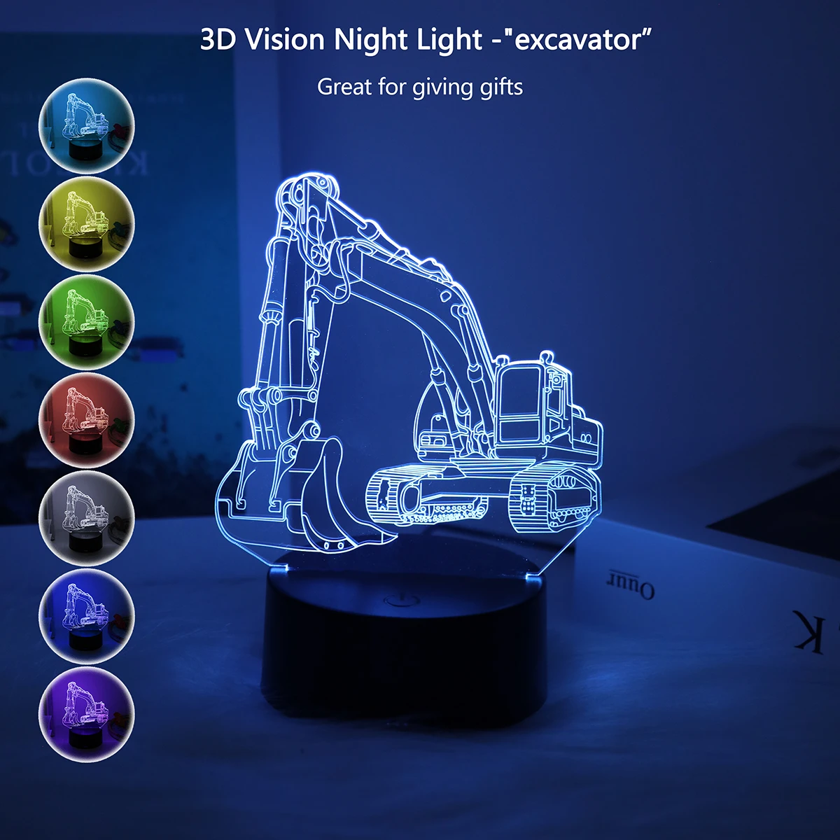 Creative 3D excavator night light with visual gradient and colorful atmosphere, suitable for home decoration