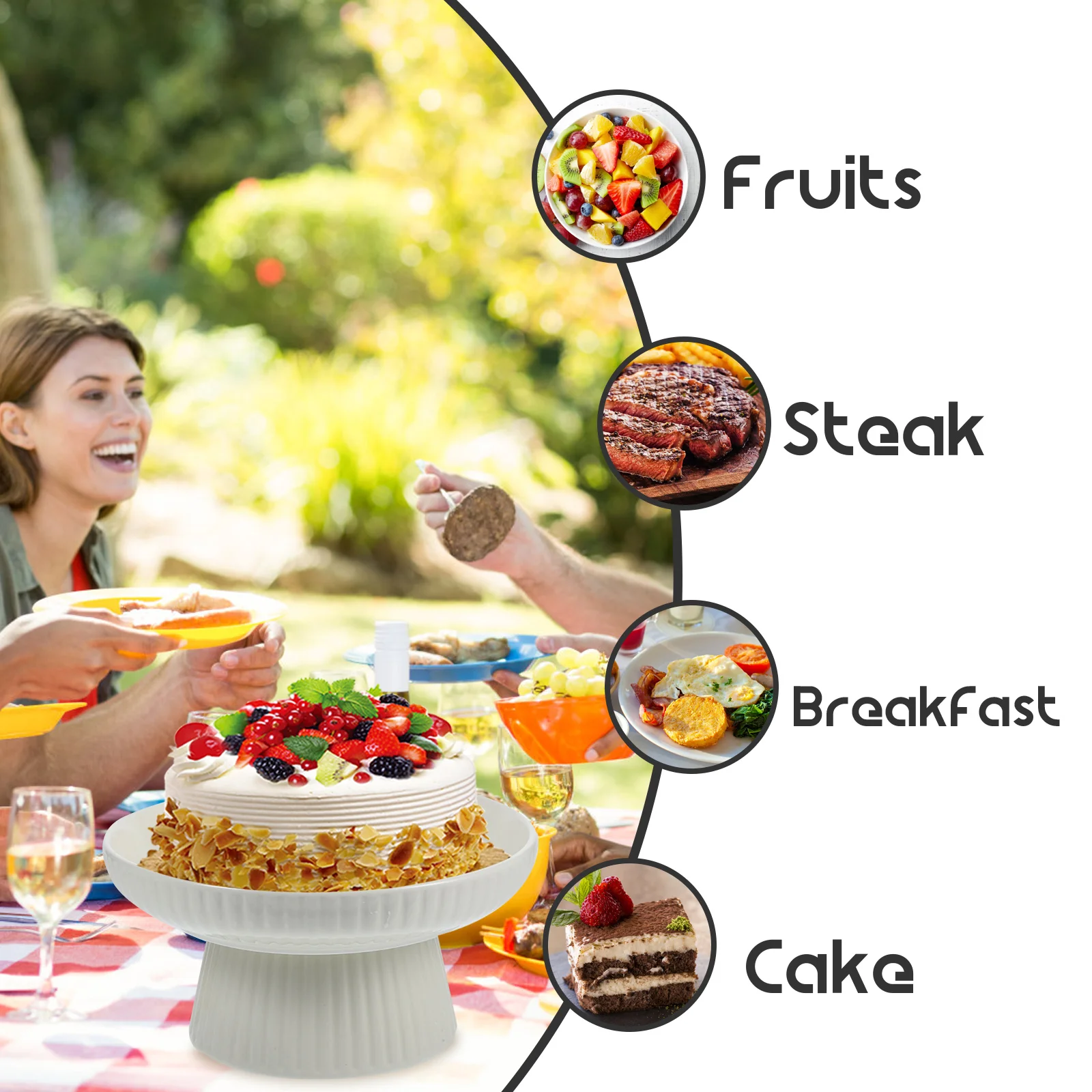 

Tall Porcelain Cake Tray with Striped Design for Serving Desserts Snacks Fruits Cupcakes Ideal Wedding Birthday Party Dessert