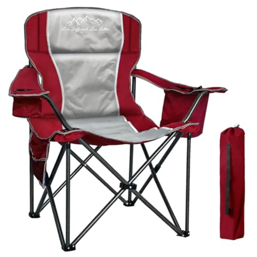 

Camping Chairs for Adults Heavy Duty 500lbs Capacity, High Back Folding Chair with Thickened Steel Frame, Padded Portable Outsi