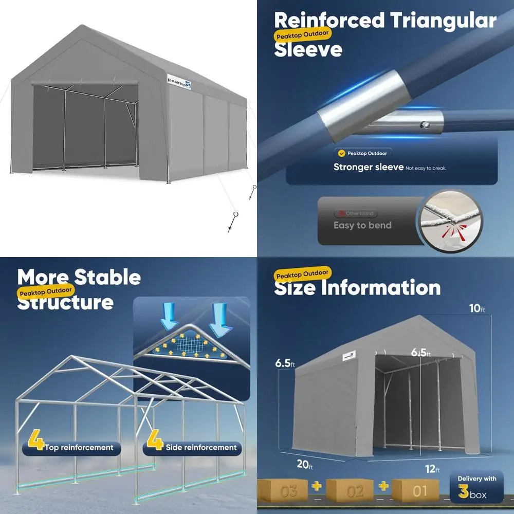 

12x20 ft heavy duty carport with removable sidewalls, portable car canopy, garage tent, boat shelter with reinforced triangular