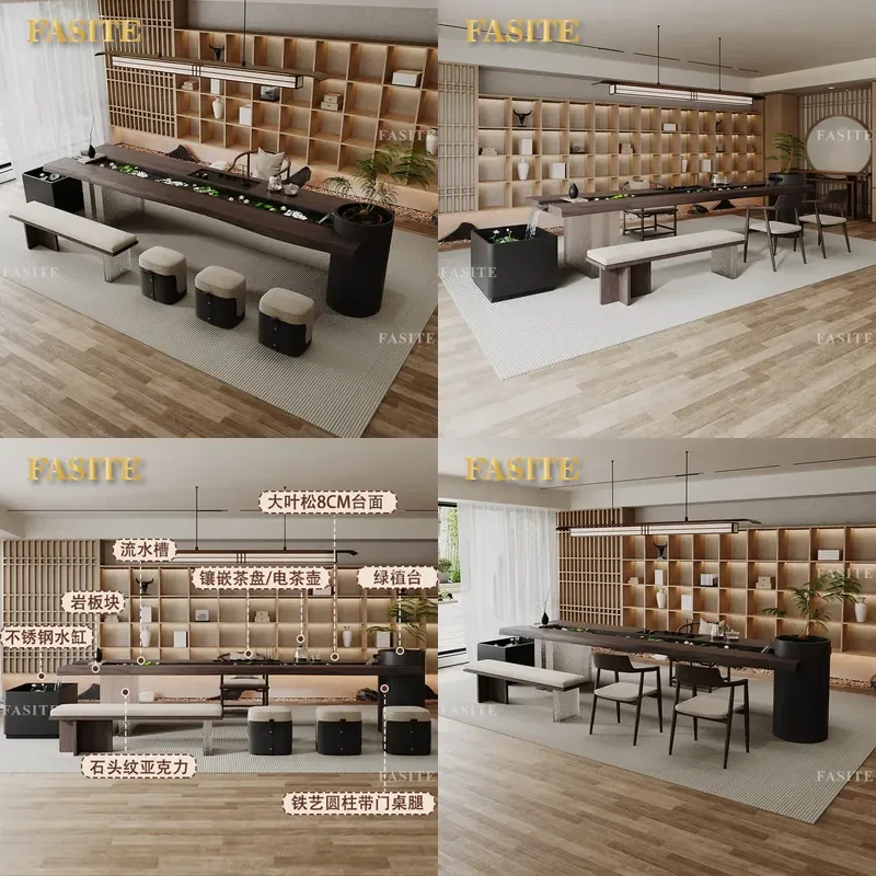 For New Chinese Style Flowing Water Tea Table Fish Farming Landscape High End Solid Wood Reception Kung Fu Tea Table And