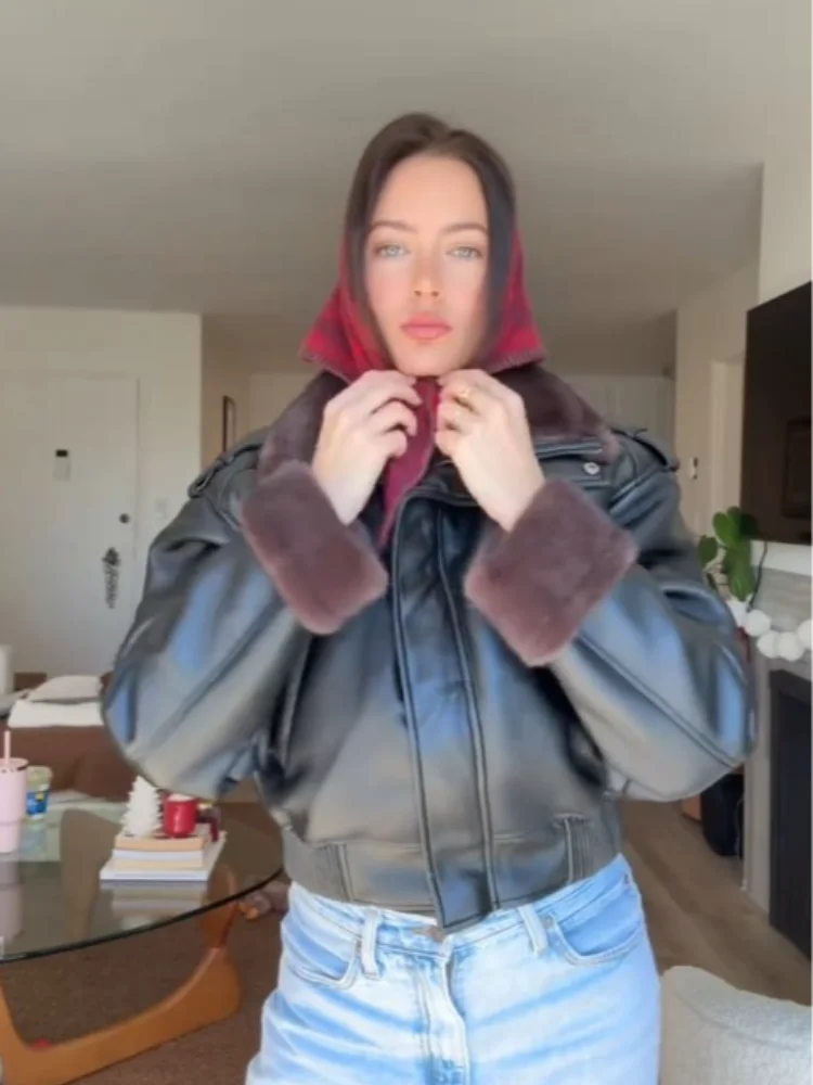 Vintage Glam Jacket Modern Stylish Women Leather Outerwear Charming Casual Trendy Ladies Street Versatile Spring Wear