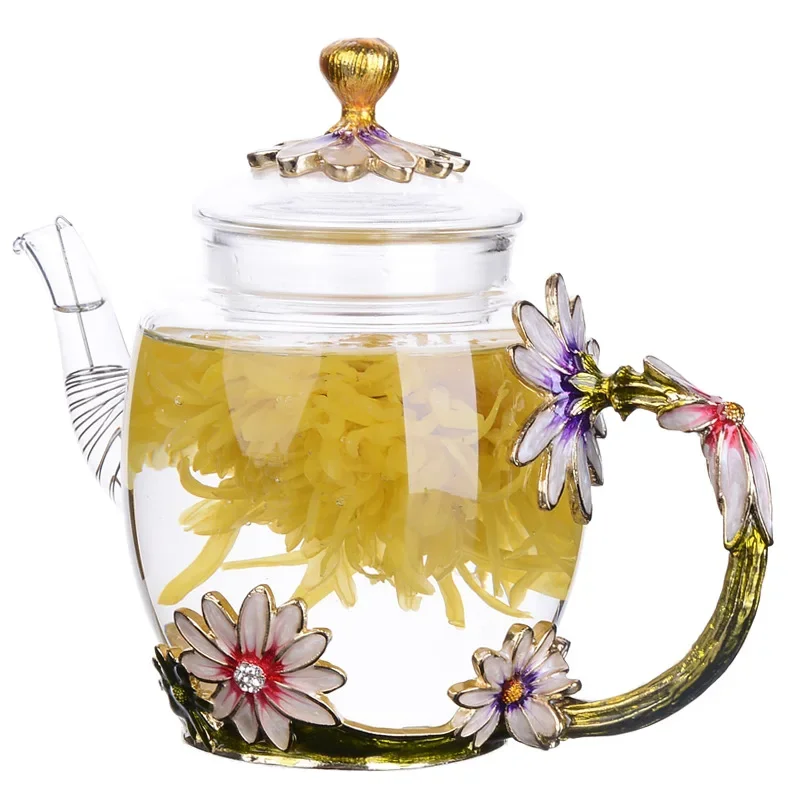 Hand-painted Enamel Color Tea Pot Heat-resistant Glass Single Teapot High-grade Flower Kungfu Water Pots Kettle view 5