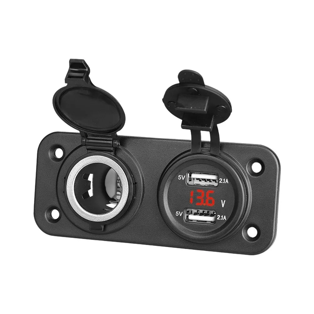 Waterproof Dual USB Car Socket 12-24V with Digital LED Voltmeter for Off-Road Vehicles RV Marine Trailer Tractor UTV