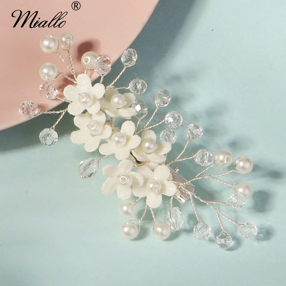 Miallo New White Shell Flower Hair Clip Elegant Wedding Jewelry Party Hair Accessories Crystal Pearl Bridal Hair Clips