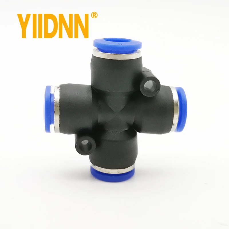 PZA 4 6 8 10 12mm Air Fitting 4-Way Cross Shaped Splitter Push in Pneumatic Tube Connector Quick Fittings