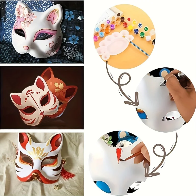 2/5/10pcs DIY White Cat Fox Animal Mask Women Halloween Mask Anime Painting Carnival Disguise Mask Party Cosplay Unpainted Mask