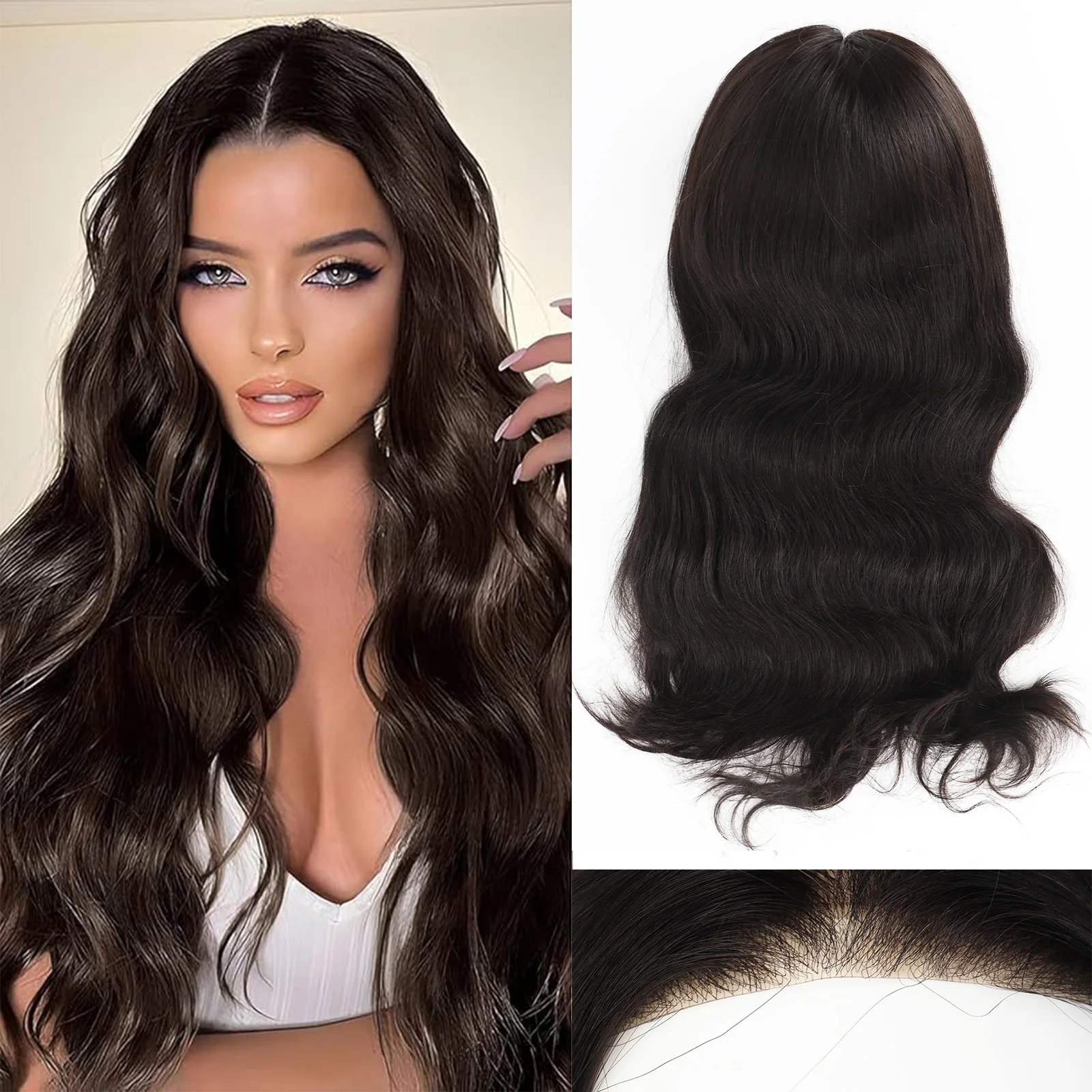 

Шелковистый парик из волнистых натуральных волос для женщин, 100% европейские волосы Реми с полиуретановым передним слоем, эластичной сеткой и невидимой кружевной основой