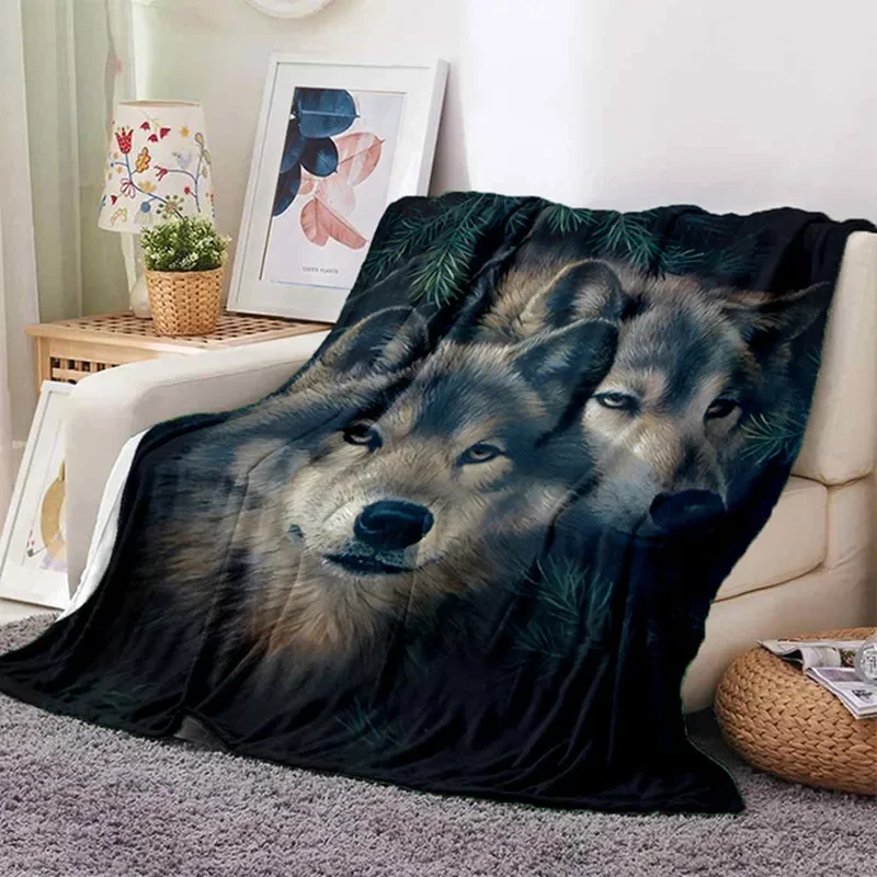 

Dreamlike Wolf Pattern Soft Sofa Bed Throwing Cartoon Picnic Blankets Modern Flannel Blanket Lightweight Cozy Kids Adults Gifts