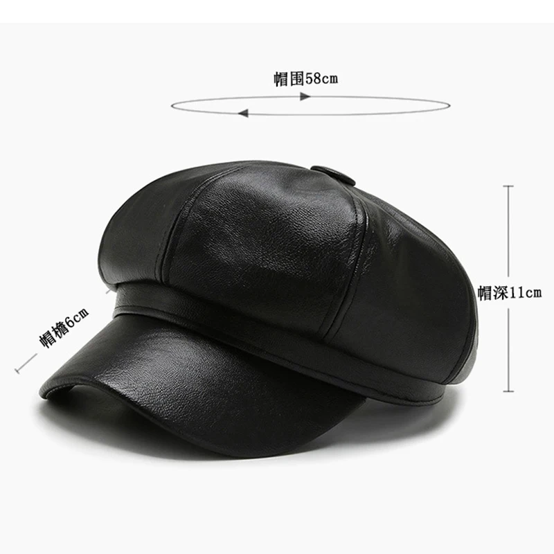 Women Men PU Leather Berets Hat Retro British Solid Beret Baseball Cap Outdoor Sun Hat Winter Warm Octagonal Hats  Caps