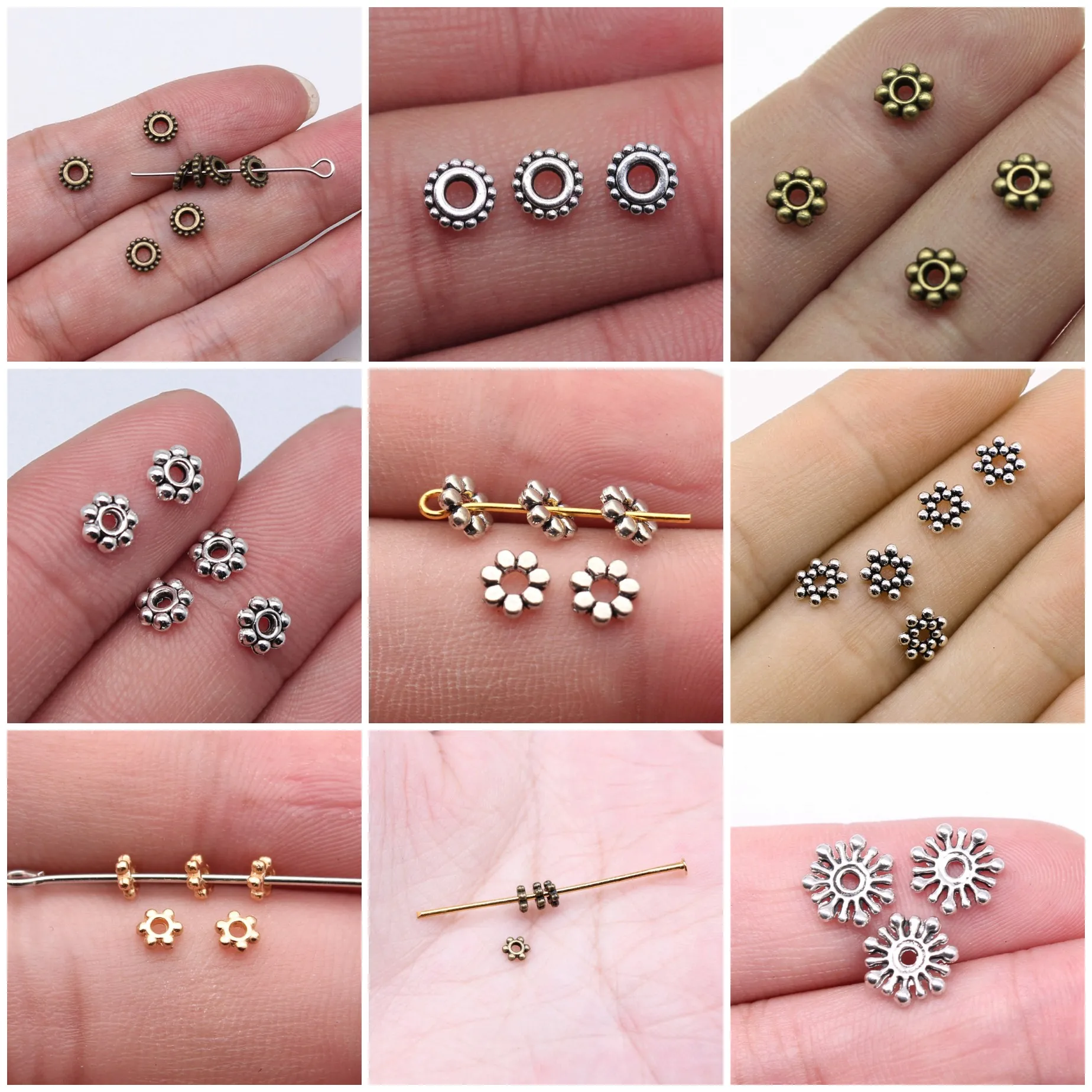 Snowflake Shape Flat Spacer Beads Findings For DIY Bracelet Necklace Jewelry Making Supplies