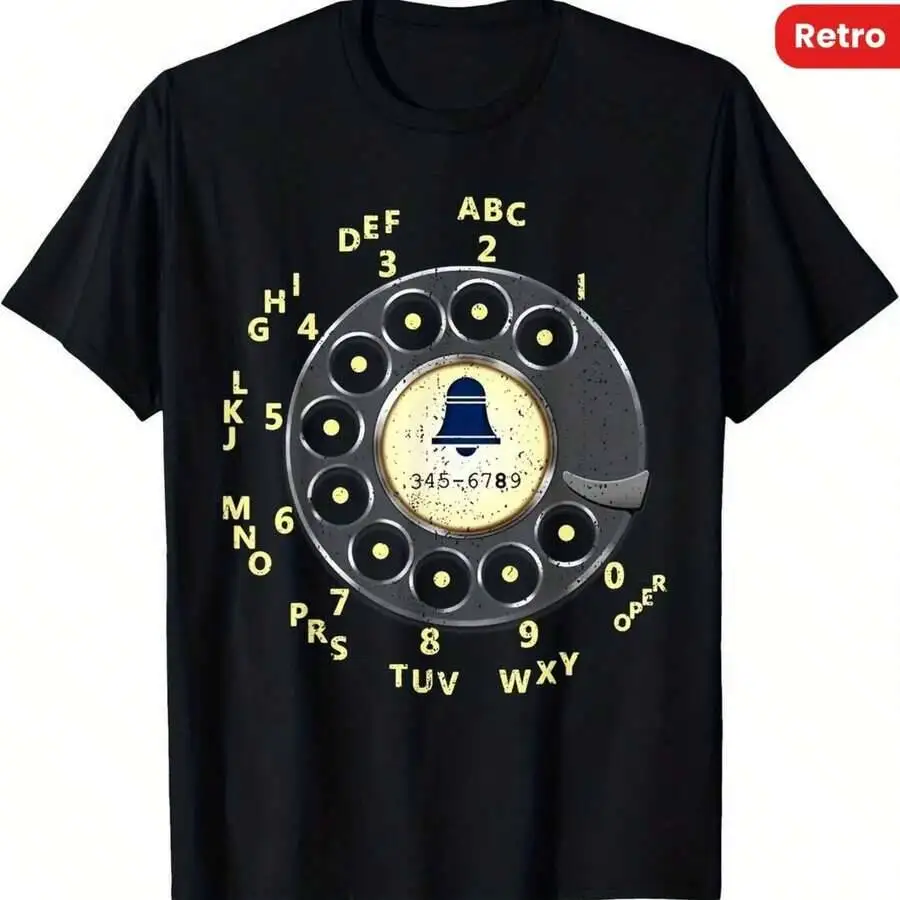 180GSM Pure Cotton Printed T-Shirt With Vintage Rotary Dial Telephone Graphic Knitted Craft Soft Breathable Durable Retro 100% Cotton Trendy Y2K Short-Sleeve Tee - Soft, Quick-Drying,  Wrinkle Resistant Light Cotton Graphic Tshirt Soft Stretchy Casual