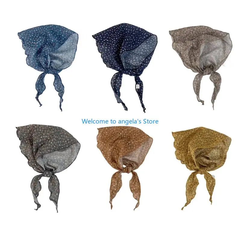 

X4YC Breathable Women Triangular Scarf with Rural Styles Flower Pattern Neck Wrap Head Cover Shawl Fashion Vacation Accessory