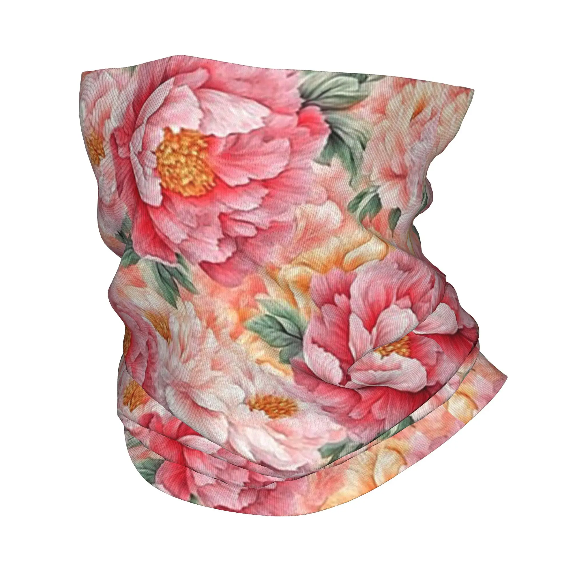 

Pretty Pink and Orange Peony Flower Pattern Bandana Neck Gaiter Printed Wrap Mask Scarf Multi-use Headband Riding Unisex Adult