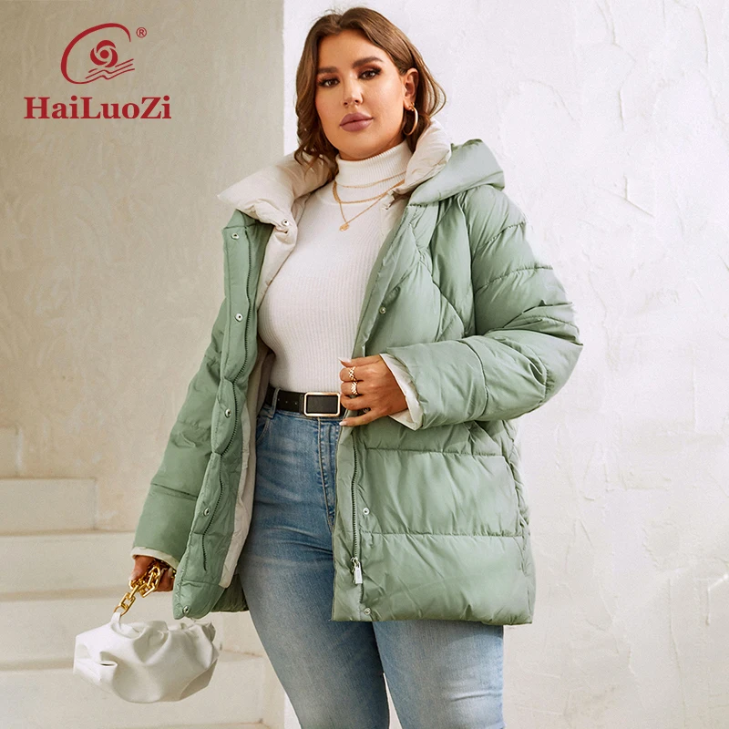 HaiLuoZi 2023 New Women\'s Winter Jackets Plus Size Short Warm Hooded Female Outwear Zip Up Quilted Stylish Coat Women 1170