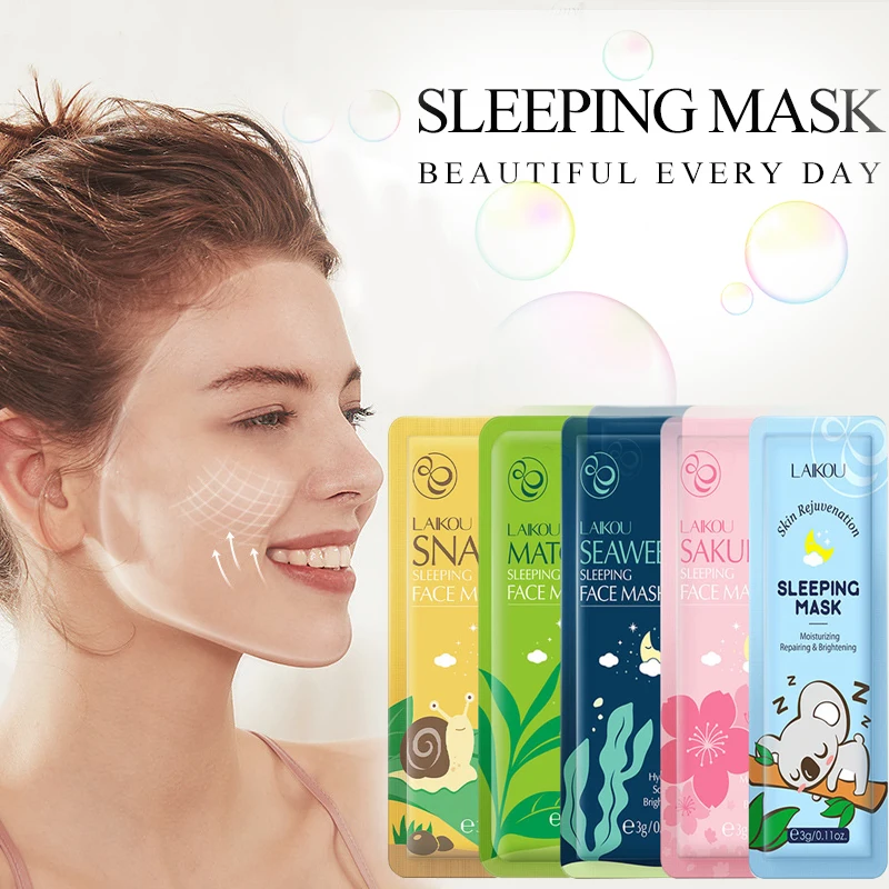 5PC Night Repair Sleep Sakura Snail Seaweed Anti-Aging Wrinkle Acne Remover Face Care Whitening Moisturizing Facial Mask