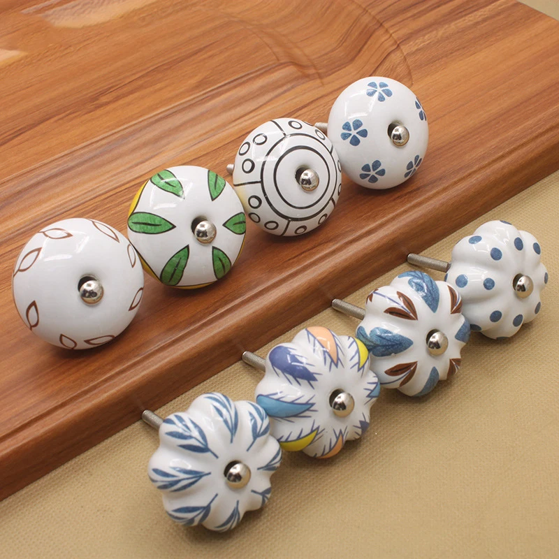 European Antique Furniture Pastoral Ceramic Cupboard Single Hole Wardrobe Handle Drawer Shoe Cupboard Door Handle
