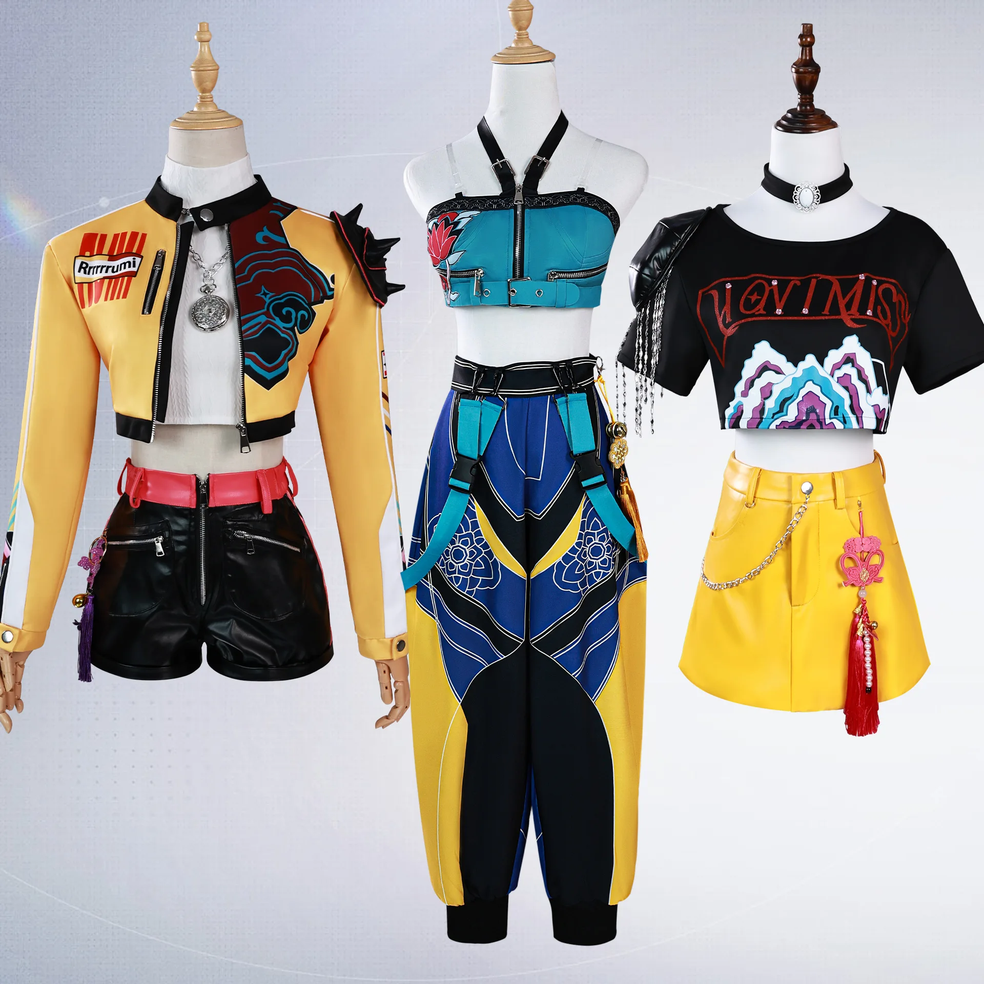 

HUNTRIX K-POP Demon Hunters Cosplay Rumi Mira Zoey Costumes Halloween Women's Top Pants T-shirt Skirt Anime Accessories Set 3XL