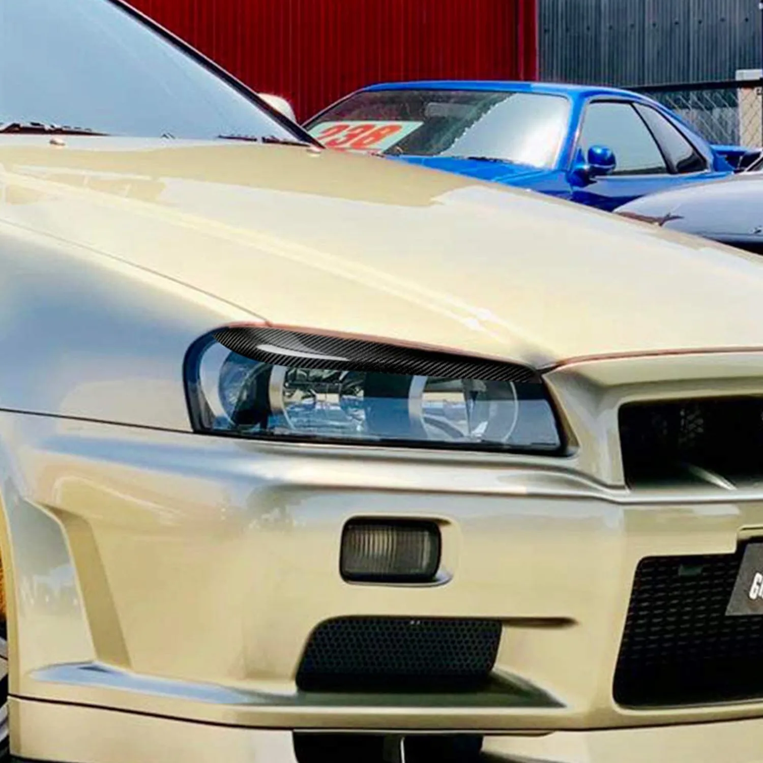 AB98-سيارة التصميم العلوي الحواجب الجفون ملصقات الكسوة لنيسان سكايلاين R34 GTR GT-T 1999 2000 2001 2002