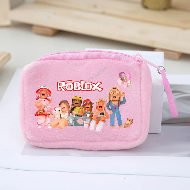 Roblox Plush Coin Purse Girl Boys Mini Short Wallet Keychain Zipper Women Purse ID Card Rose Money Bag Small Makeup Bags Gift